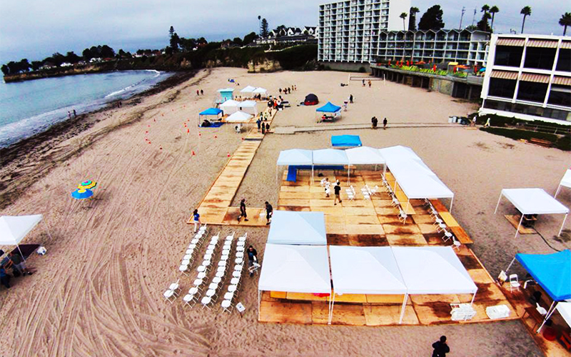 300-foot long walkway and platform volunteers built for the event so the disabled attendees could roll onto the beach.