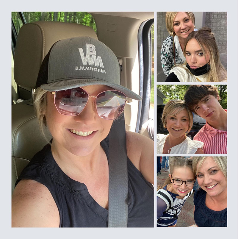 A photo collage of David Beckley's wife, Lauren Beckley, with his three children shown in selfie poses.
