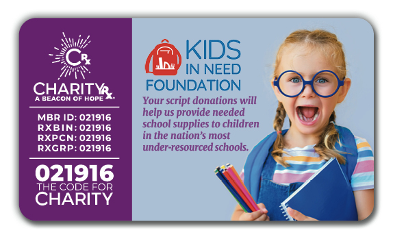 CharityRx Charity of the Month Helps Kids prescription discount card