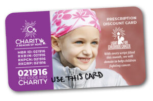 Image: CharityRx prescription discount card Light for Childhood Cancer